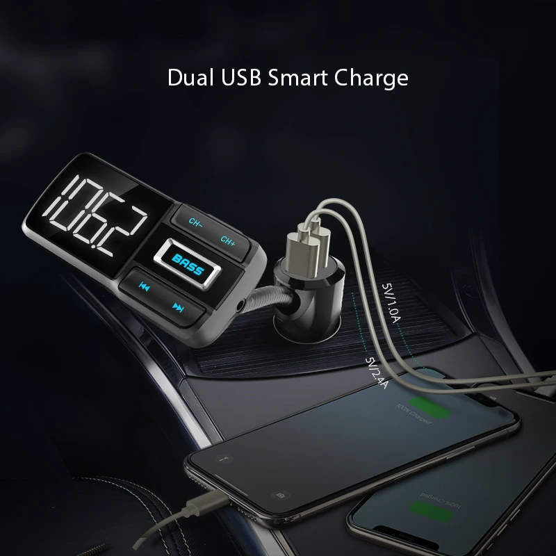 Автомобильный комплект с Bluetooth VANJEW BT77D Fm передатчик двумя USB разъемами 5 В 3 4 А mp3