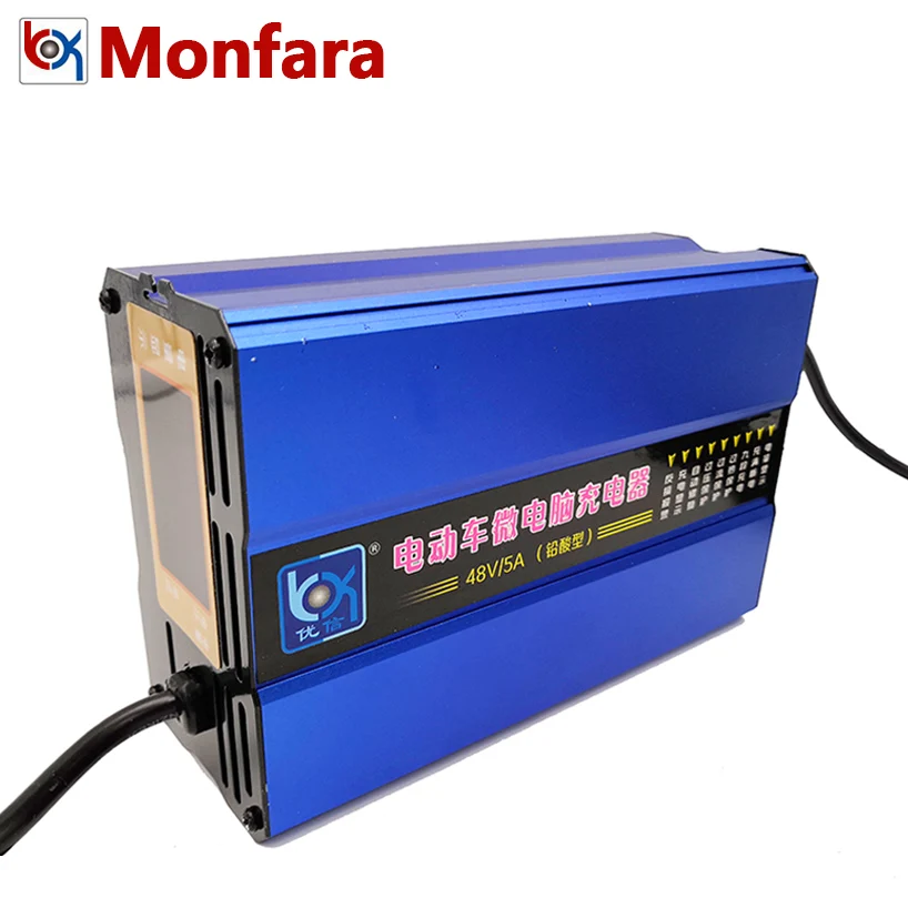 

Intelligent 48V 5A Battery Charger for Electric Car Motorcycle Tricycle Lead-Acid AGM GEL CA Maintenance Free Sealed 20a 40a 60a