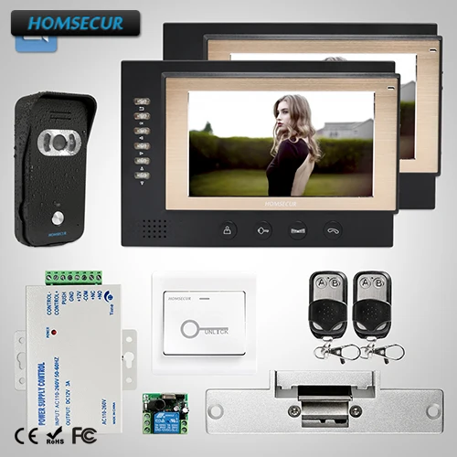 HOMSECUR 7 "Проводной Свободные Руки Видеодомофон Система + LCD Цветной Экран: TC021-B + TM701R-B