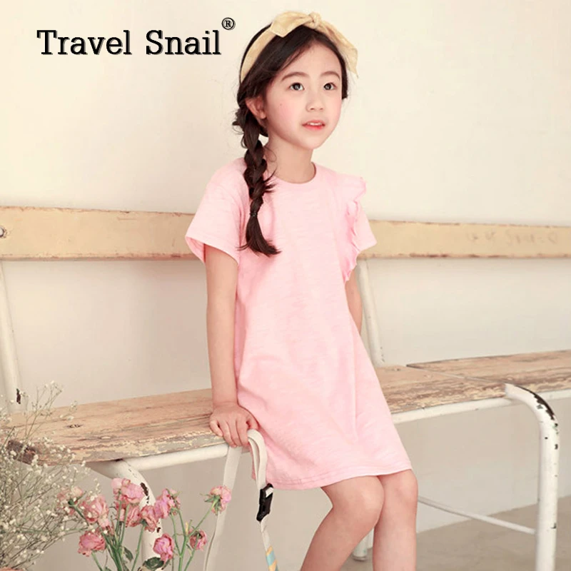 

Travel snail girls dress for kids customs toddler dress for girls baby princess dresses cotton letter 3-8 years 2018 Summer New