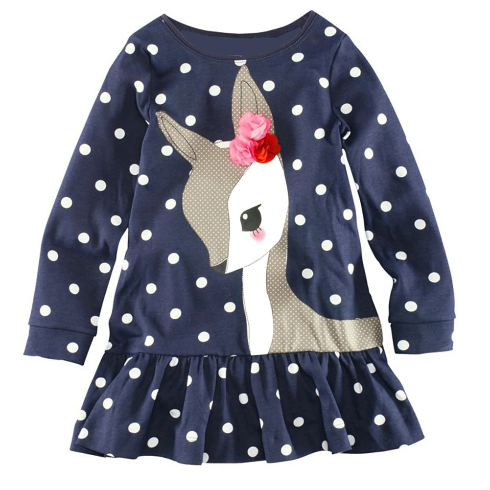 3 4 Years Girls Kids Spring Autumn Dress Fashion Casual Girls Long Sleeve White Dot Deer Print