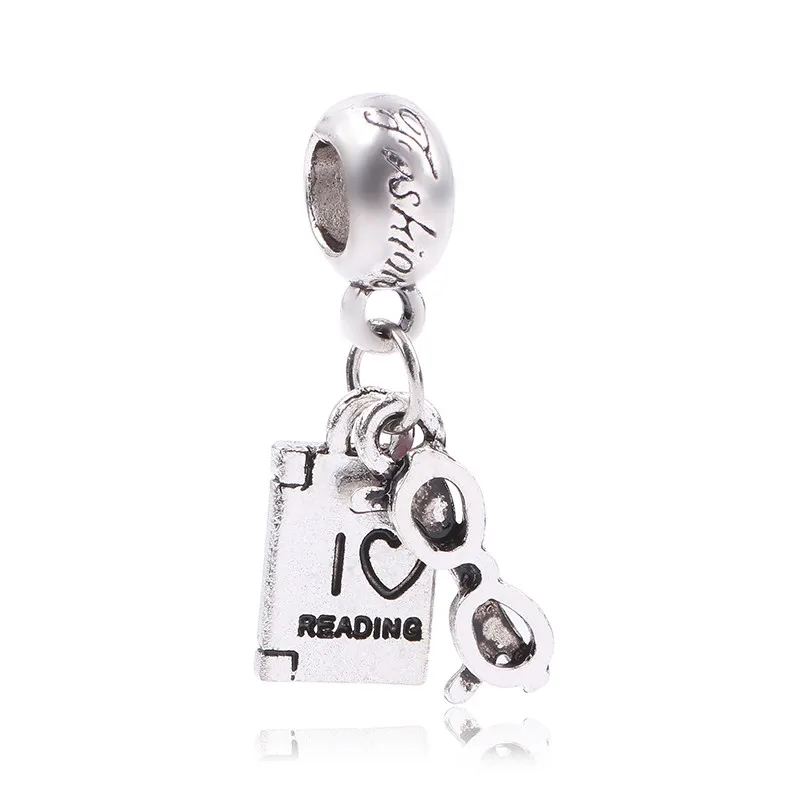 

Couqcy Original Silver Color Charms Fit Pandora Charm Bracelets 2019 Fashion Jewelry DIY I LOVE READING Book Charm Beads