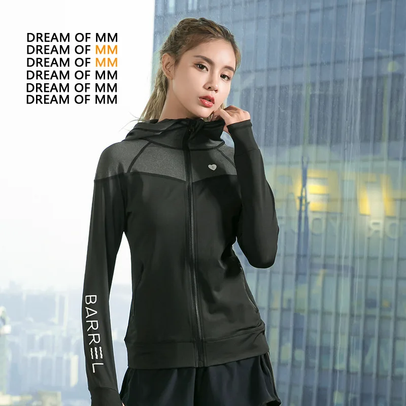 

Hooded Women Running Jacket Thumb Hole Yoga Jacket Zipper Jacket Fitness Clothing Top Sport Gym Sportswear Sweatshirt