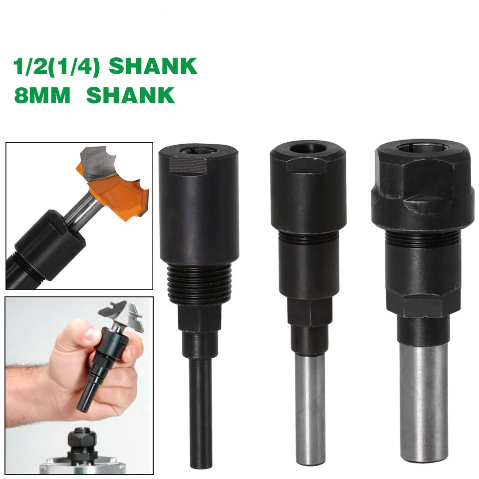 

1PC Router Collet Extension Rod 1/4" 8mm 1/2" Shank Engraving Trimming Machine Extender Chuck Holder for Woodworking Milling Bit