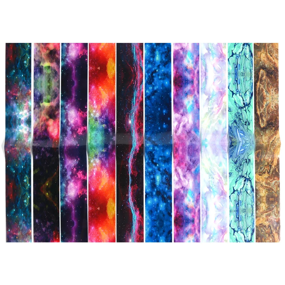 10pcs Starry Sky Nail Foil Set Transfer Glue Holographic Gradient Galaxy Star Adhesive Sticker Decal Slider Manicure Decor LA975 (9)