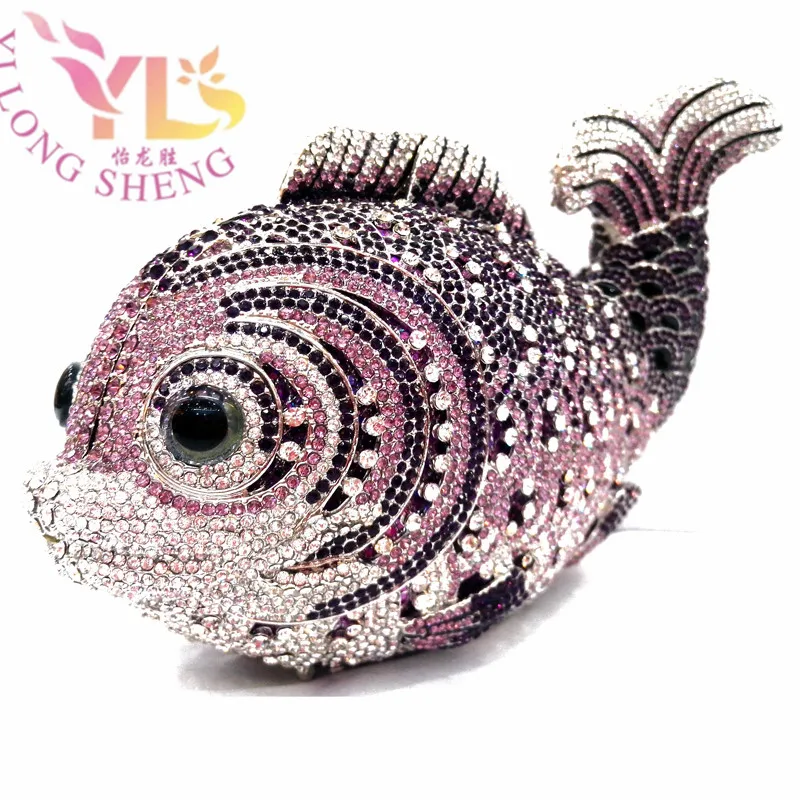 

FISH Crystal Clutch Evening Bags Crystal Stone Bag Clutch Handbag Animal Handbag Cross Body Jewelry Clutch Bag YLS-A11