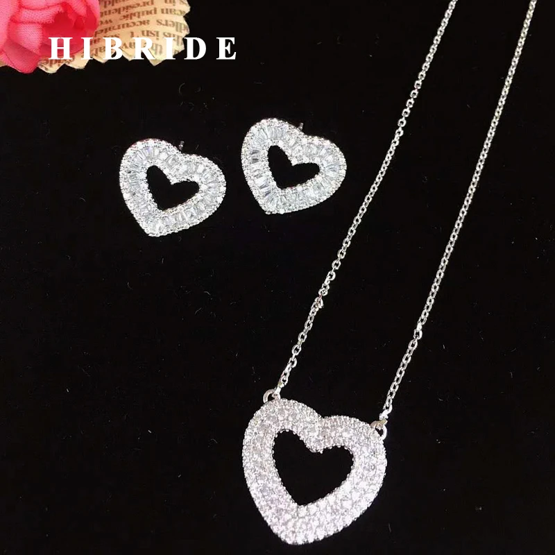 

HIBRIDE New Romantic Heart Design Girl Jewelry Set Women Party Jewelry Small Link Necklace Stud Earring Jewelry N-646