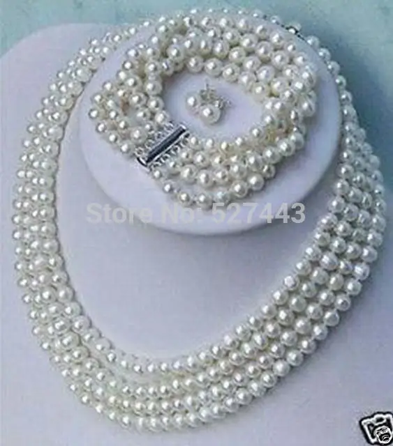 

Wholesale Noblest 6-7mm white FW pearl necklace bracelet earrings (A0423)
