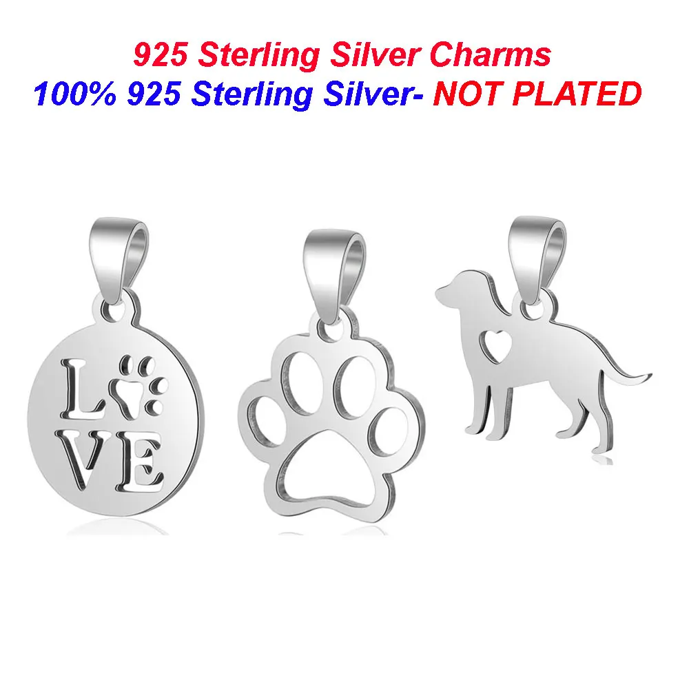 

100% 925 Sterling Silver Dog Paw Necklace Pendant Love Dog charms Vnistar Animal Dog shaped charms for Women's Jewelry Wholesale