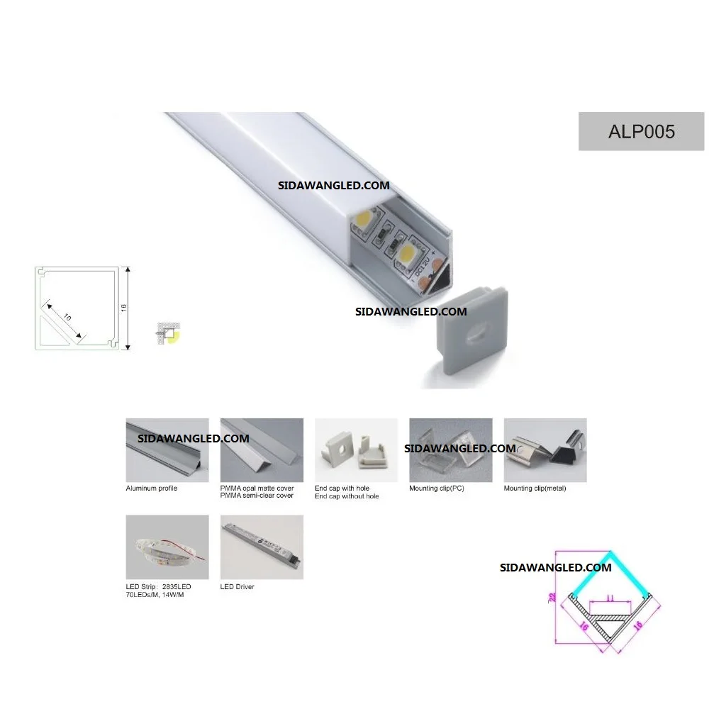 10SETS 1000mm square aluminum LED profile, Corner Led Aluminium channel