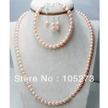 Очаровательные ювелирные изделия из натурального жемчуга, розовый цвет 6-7 мм, настоящее ожерелье из пресноводного жемчуга, браслет, серьги, новинка