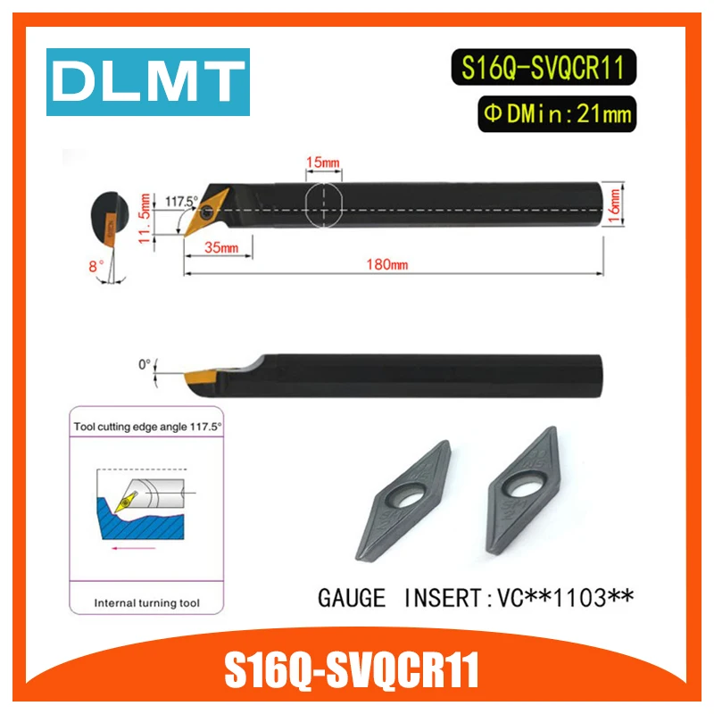 

S16Q-SVQCR11 117.5 Degrees Internal Turning Tool Holder For VCMT110304 VCMT110308 Insert Internal Boring Bar Lathe Machine