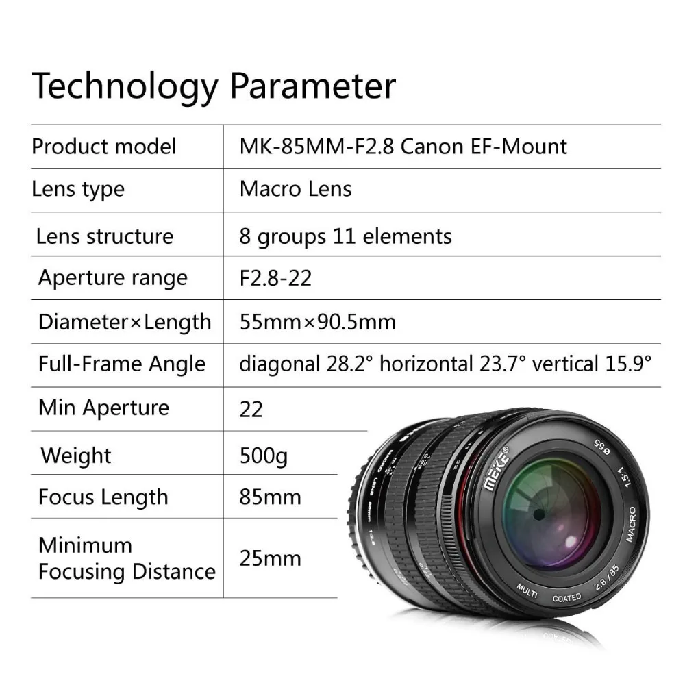 Полнокадровый объектив MK 85 мм f2.8 с ручной фокусировкой для камер Canon DSLR