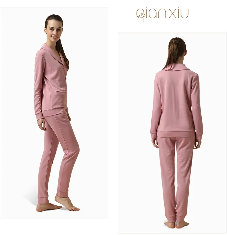 Qianxiu пижамы модальные хлопок пижамы комплект для женщин свободного покроя лоскутная одежды пары соответствующие салон одежда