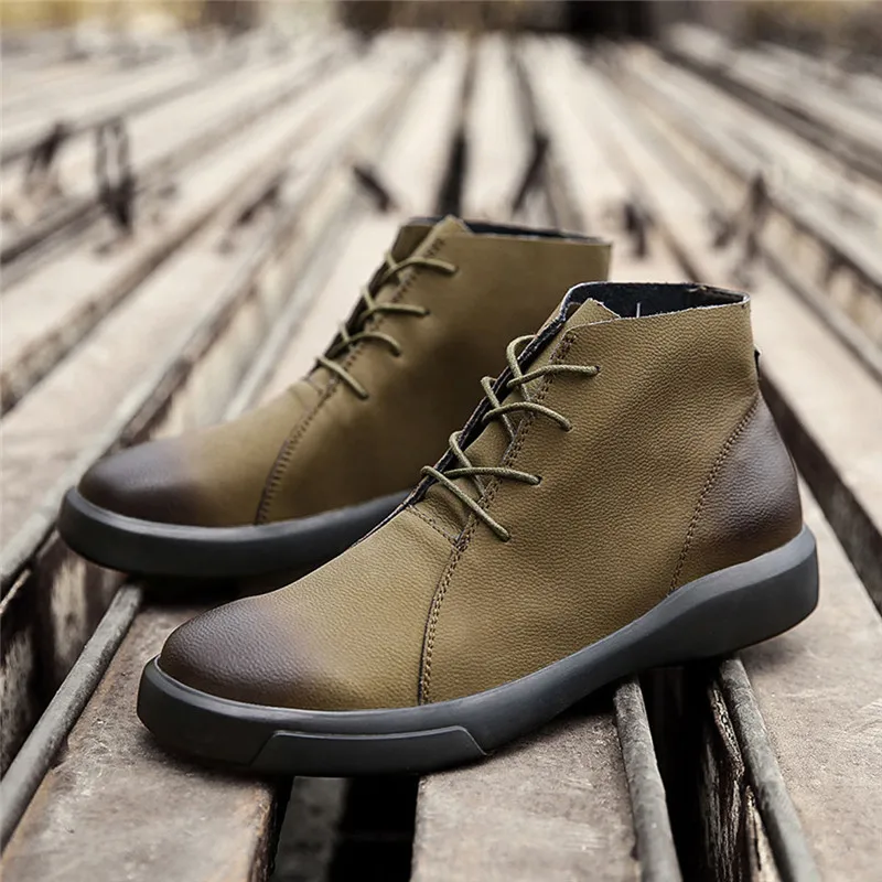 

SIKETU Men Casual Shoes Fashion Men's Retro Flat Low-Heeled Tooling Shoes Round Head Lace-Up Short Boots Plus Big Size Spring #A