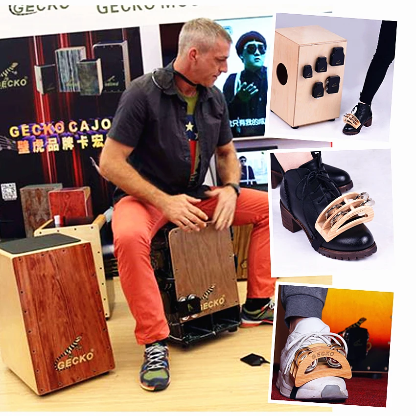 Музыка Cajon Box Drum компаньоны набор GECKO включая кастанеты колокольчики ноги дубовый бубен ударные инструменты аксессуар