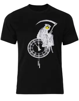 

Happy Face Grim Reaper Time Is Ticking Banksy Grafitti Street Men T-shirt AM39 Cartoon t shirt men Unisex New Fashion tshirt