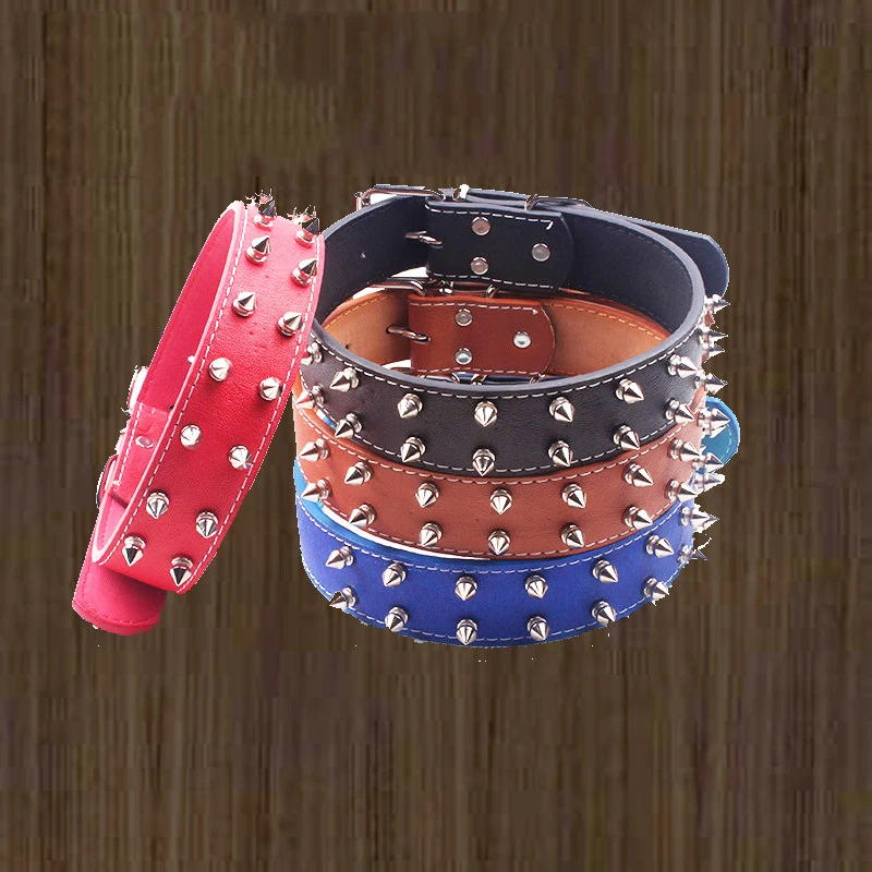 

1PC Cool Rivets Studded Leather Dog Collars Medium Large Dogs Basic Collar Chain