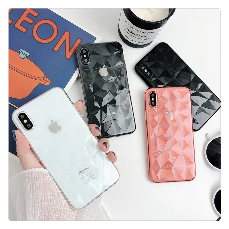 

3D Candy Color Clear Case For iphone XS Max Case For iphone XR X 7 6S 6 8 Plus Soft TPU Cover Geometric Rhombus Phone Cases