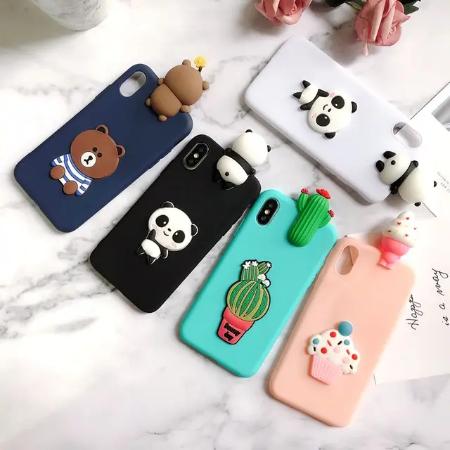 3D Panda Cactus Silicone Cover For iPhone 6 6S 7 8 Plus XR XS Max