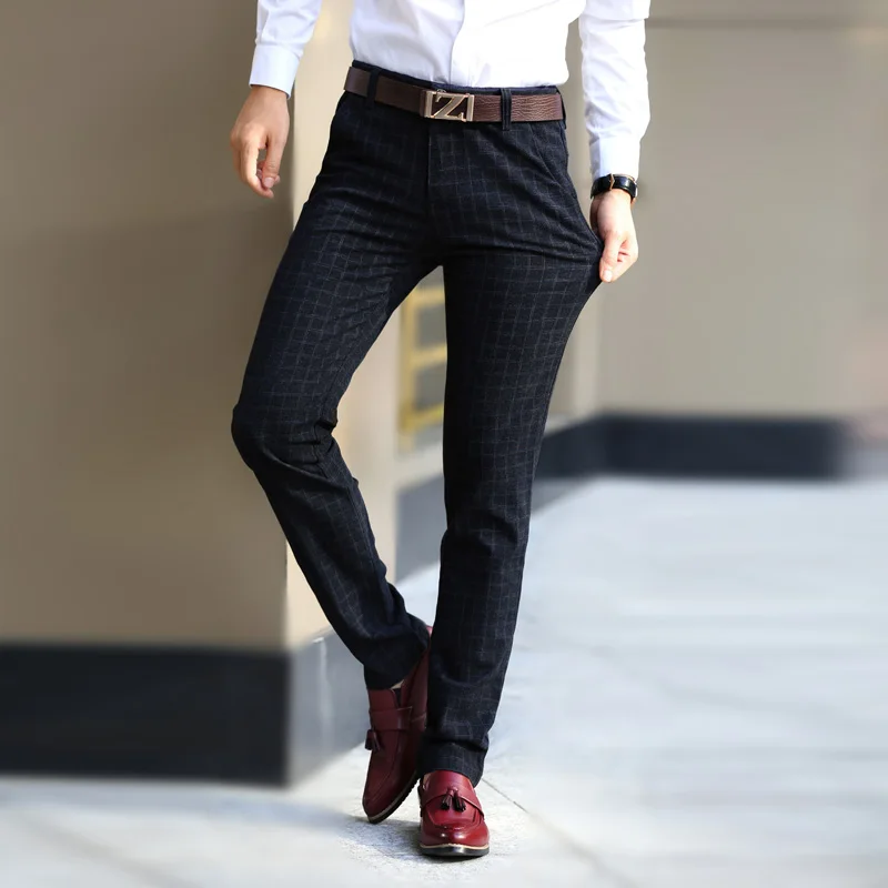 New-England-plaid-pants-dress-pants-men-High-Quality-Stretch-sanding-male-trousers-men-s-winter