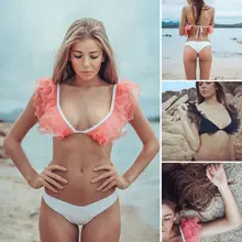 Женский сексуальный ремешок оборки летний комплект бикини купальник бразильская Женская пляжная одежда пуш-ап мягкий бюстгальтер купальные костюмы
