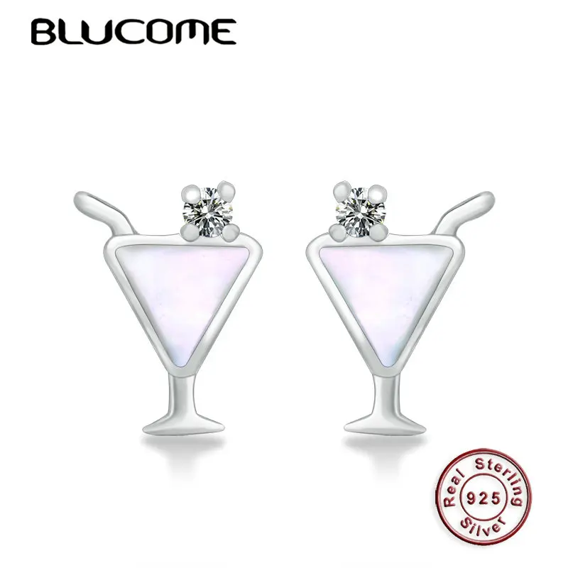 

Blucome 925 Silver Personality Cup Shape Small Stud Earrings Shell Shiny Zircon Jewelry Women Girls Party Exquisite Accessories