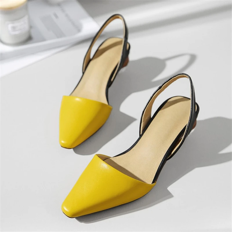 Ouqinvshen Yellow Rhinestone Sandals Plus Size Genuine Leather Solid Strange Style Summer Shoes Women Pointed Toe Heel Sandals Ouqinvshen Yellow Rhinestone Sandals Plus Size Genuine Leather Solid Strange Style Summer Shoes Women Pointed Toe Heel Sandals