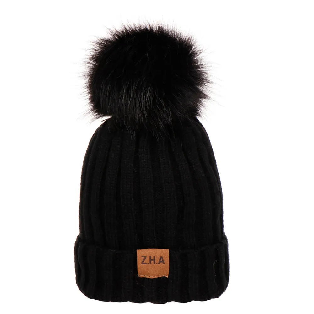 Fashion Female Fur Pom Poms hat Winter Winter Solid Color Knit Hat Beanie Hairball Warm Cap For Boys Girls gorros mujer