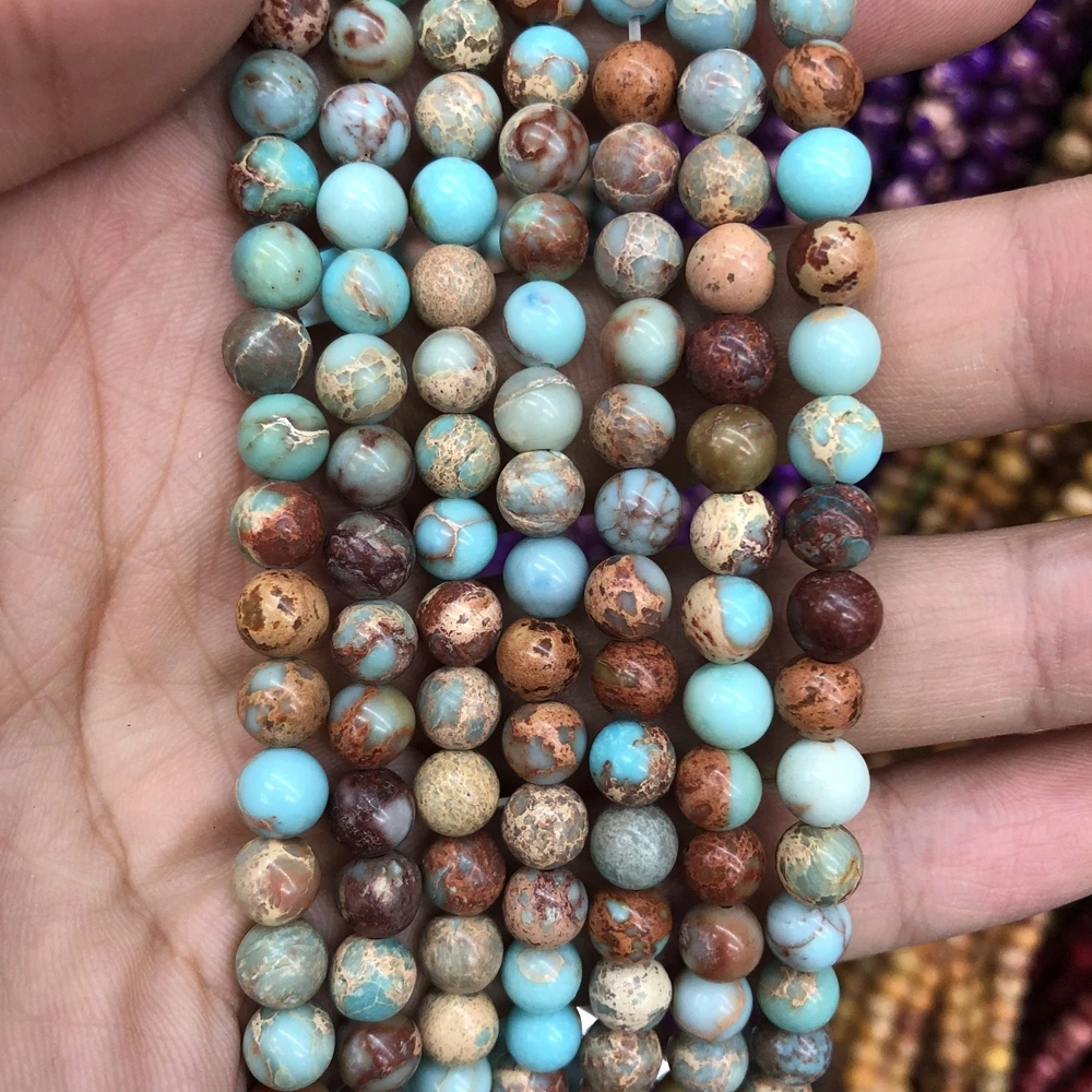 

Natural Brown Blue Imperial Jaspers beads,Sea Sediment Jaspe r Beads 6MM 8MM 10MM 12MM Round Stone Loose Beads for jewelry 15.5"