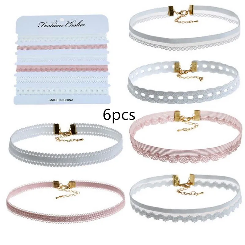 

6pcs/set Sexy Gothic Punk Velvet Tattoo Lace Choker Necklace Harajuku Ribbons Collar Necklaces Jewerly
