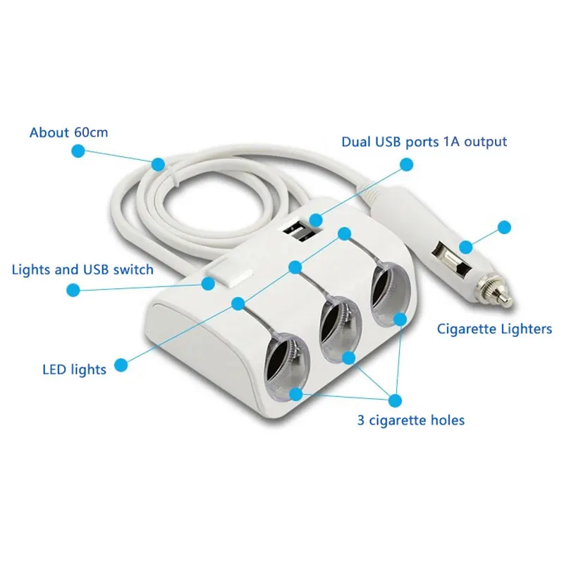 AOZBZ 1 до 3 разветвитель автомобильного прикуривателя концентратор 2 USB
