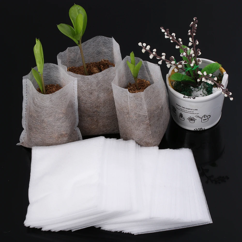 BE-TOOL Lot de 200 sacs de culture non-tiss/és biod/égradables et respirants blanc