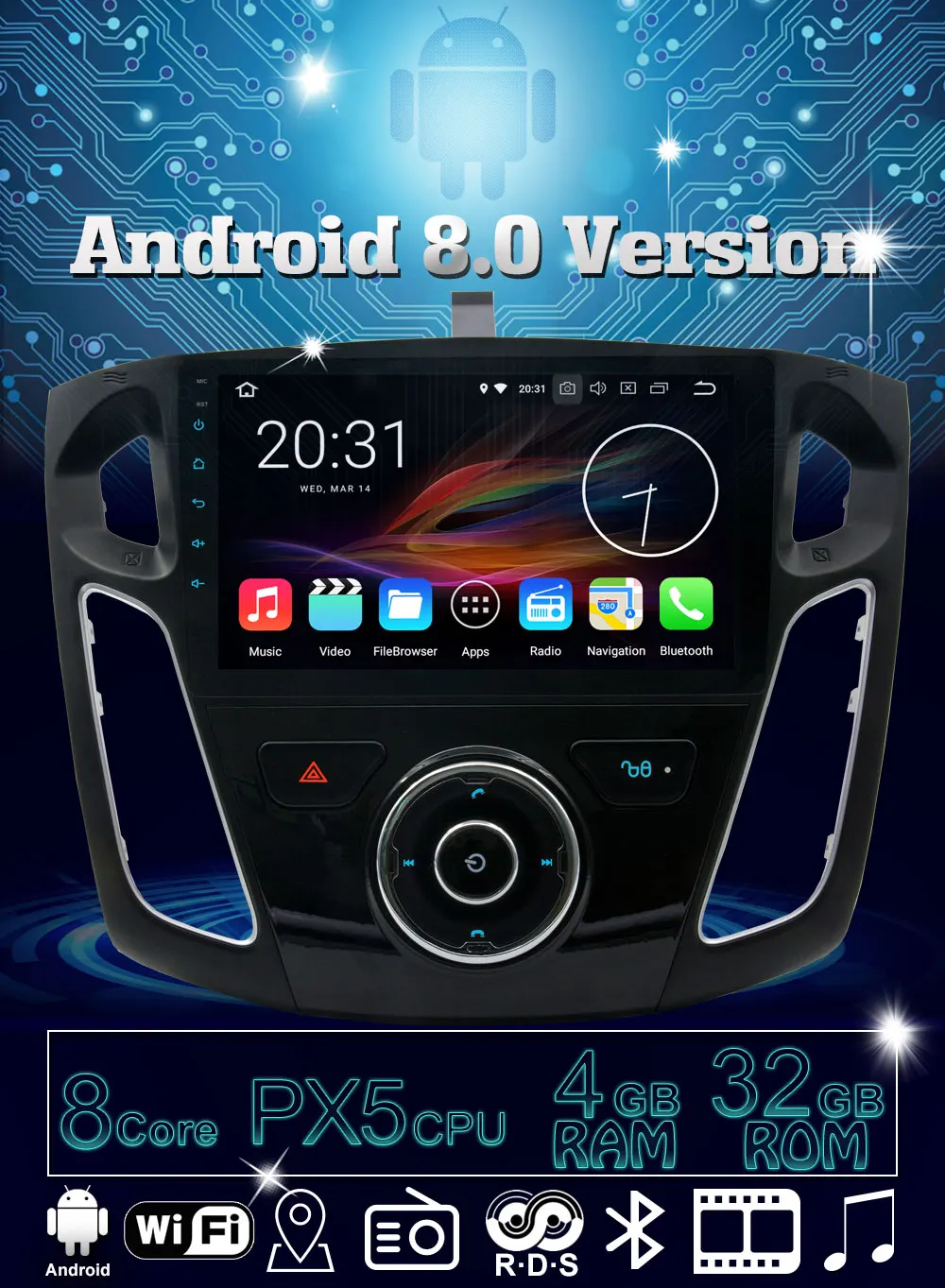 Best 9 inch 1024*600 4GB RAM Octa Core Android 8.0 Car DVD Multimedia For Ford Focus 3 2012-2015 Car Radio Bluetooth GPS Navigation 3