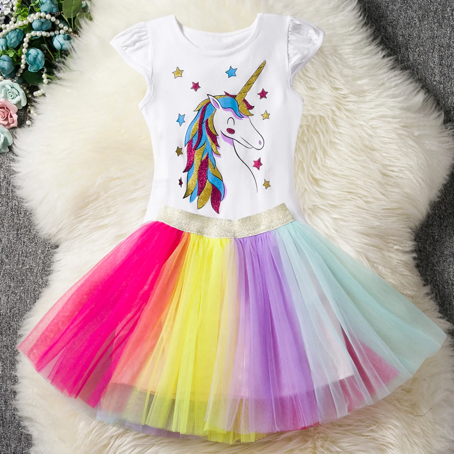 2022 Summer Children s Suits girls Rainbow clothes set new 