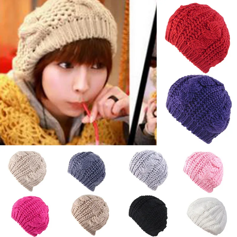 

2018 Korean Style Fashion Women Knitted Warm Winter Hats bonnet femme Round Twist Pattern Beanies for Female Ladies Girls Beanie