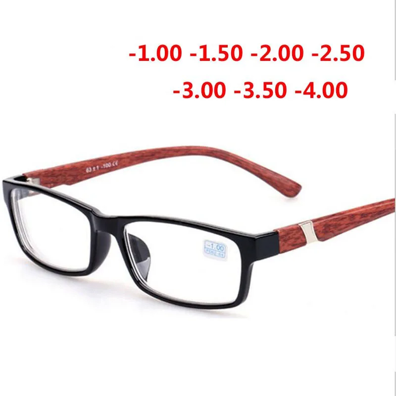 

Nerd Finished Men Women Myopia glasses bright black frame and red wood pattern legs -100 -150 -200 -250 -300 -350 -400