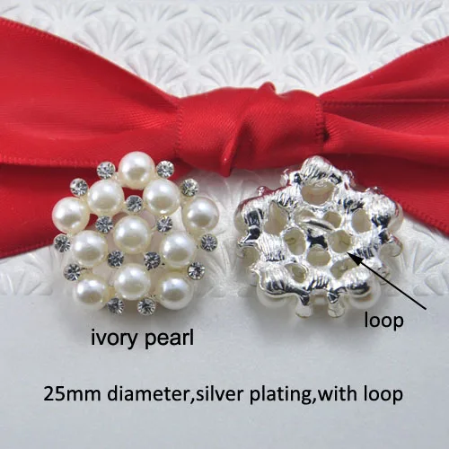 

(S0321)10pcs/lot, 25mm diameter Sew-on Rhinestone Button with loop, ivory pearl,silver plating,snowflake shape