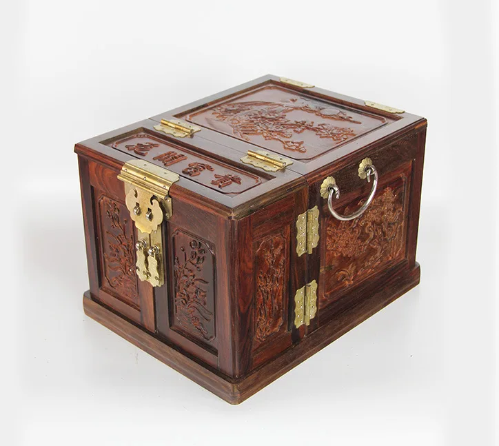  Ying Fu Ju Hong carving carved rosewood antique computer mirror box jewelry box makeup box Home Fur