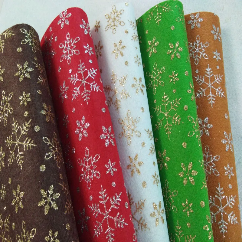 

14x14cm Bling Bling 5 Colors Gold Silver Snowflake Glitter Felt Fabric handmade Nonwoven Decoration DIY Felt Fabric