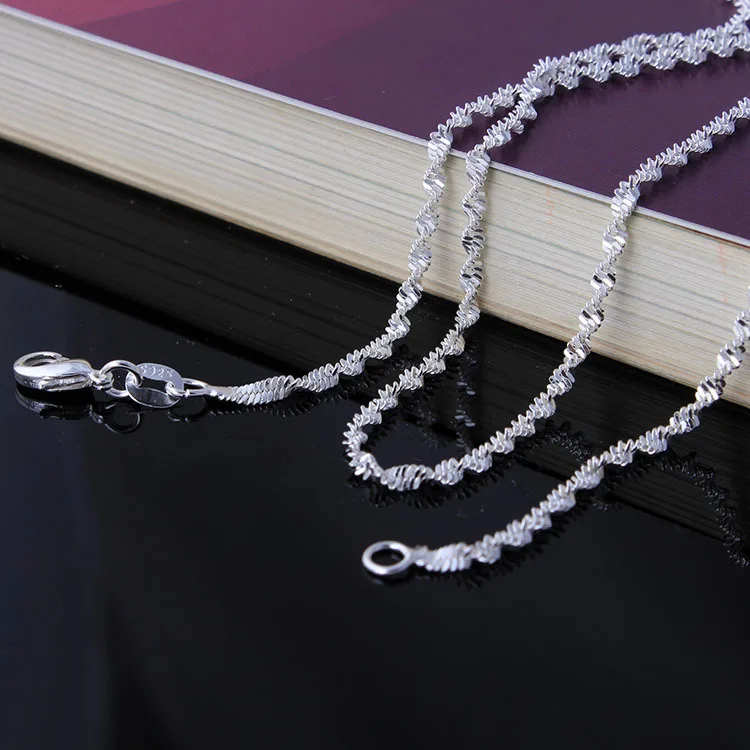 10 шт./лот, модное серебряное ожерелье с цепочкой, 2 мм, 925 ювелирные изделия, Посеребренная Двойная волнистая цепочка, ожерелье 1"-30", выберите длину