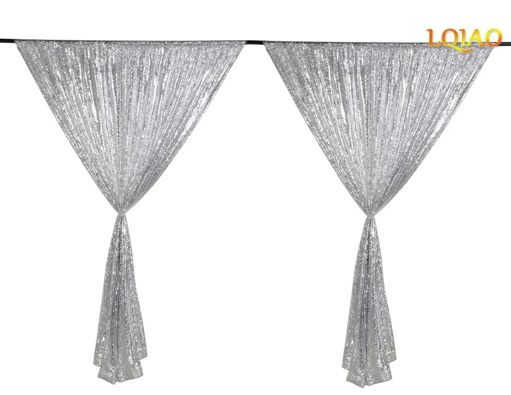 

Sequin Curtain Backdrop 2 Panels 4x7ft Sparkly Silver Sequin Window House Curtain Backdrop Background Christmas Wedding Decor