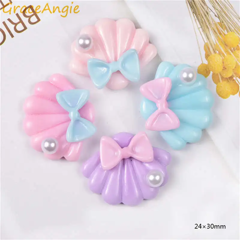 

GraceAngie 20pcs/lot Resin Shell Pearl Charms Pendants 24*30mm Flatback Cabochon Hair Accessories Phone Case Decor Craft Making