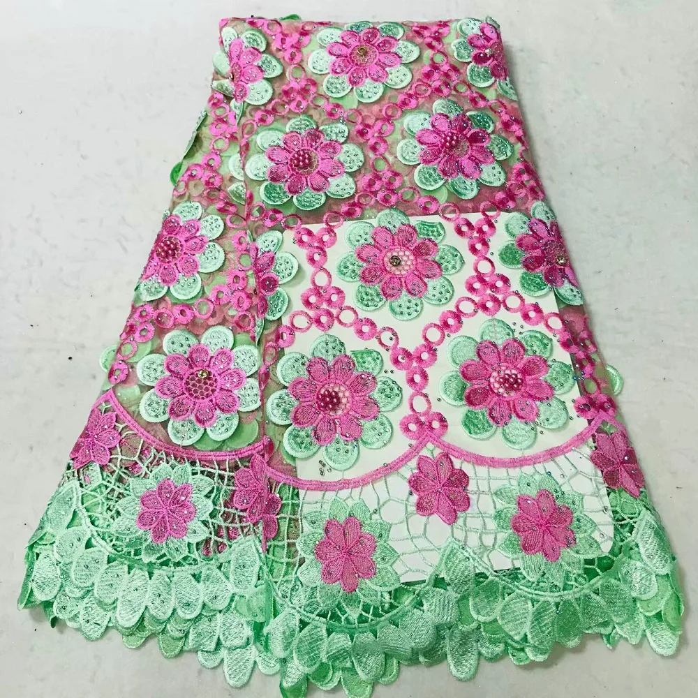 

beautiful swiss lace net fabric flowers embroidered with rhinestones & beads 5 yards high quality african guipure lace for party