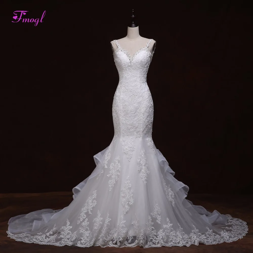 

Fmogl Charming Sweetheart Beaded Crystal Mermaid Wedding Dresses 2020 Gorgeous Appliques Backless Wedding Gown Robe De Mariage