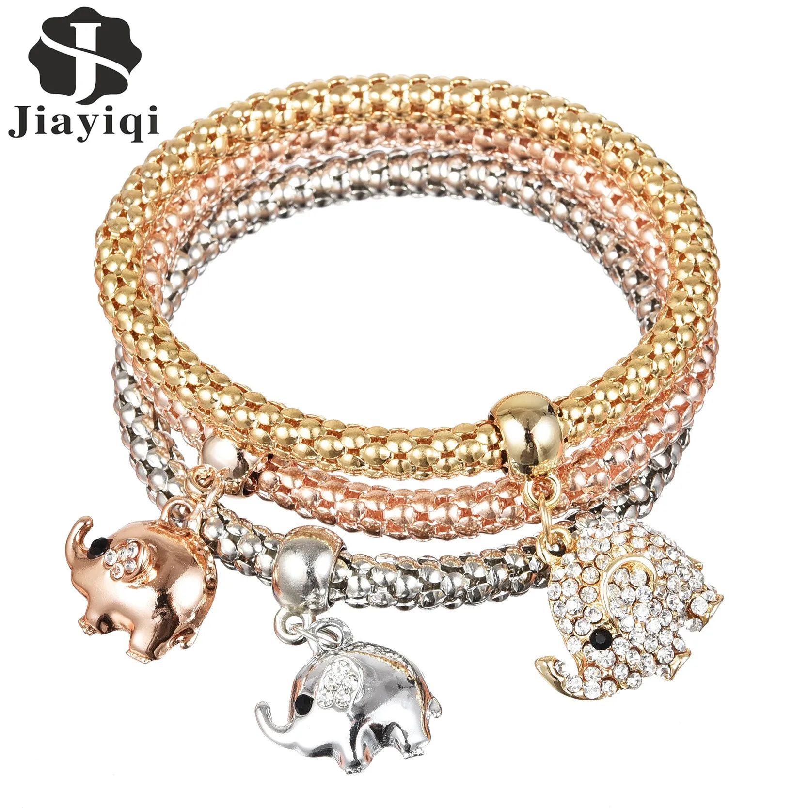 New Arrival 3Pcs Elephant Wrap Charm Bracelet Gold Filled Fish Star Crystal Bangles Silver Bracelets for Women Jewelry 2016