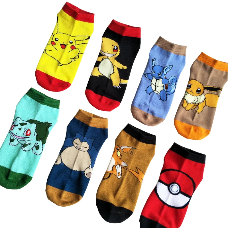 60 пар Pokemon Go Pocket Monster Socks Blastoise Пикачу чармандер прошитый узор невидимое нескользящее покрытие женские носки - Цвет: Random