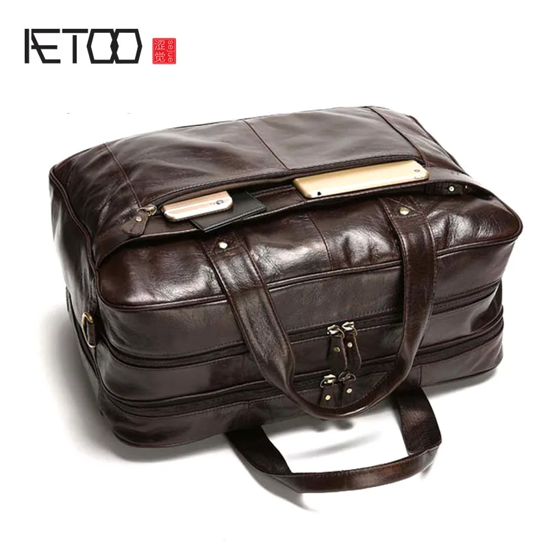

AETOO Autumn and winter new men's bag retro leather handbag men's computer bag oil wax leather business bag briefcase