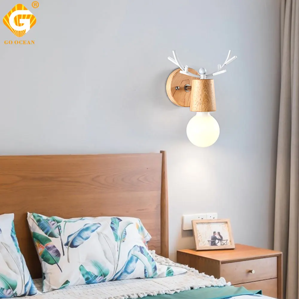 

Wooden LED Wall Lamp E27 Bulb Bedroom Light Living Room Hotel Lighting Retro Vintage Stair Indoor Wall Lights Sconce Lamp