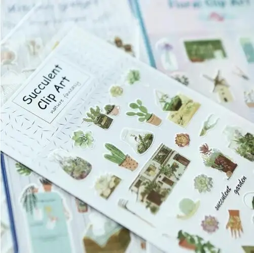 

1pack/lot Warm Homeland Succulent Plant Cactus Art Stickers Adhesive Stickers DIY Decoration Stickers